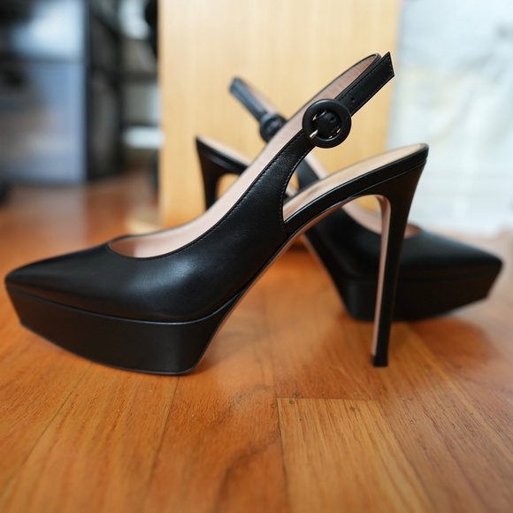 Gianvito Rossi Leather Slingback Heels Size 39 (US 8) Black - Picture 1 of 12